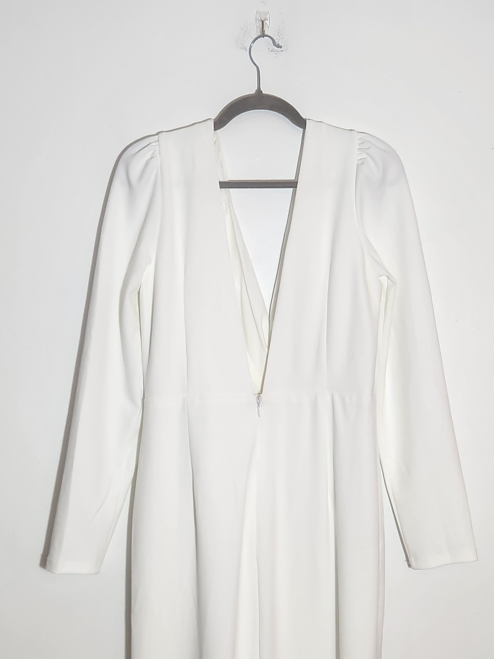 Lulus White Long Sleeve Mermaid Wedding Dress with Deep V-Neck Size XL - Picture 7 of 11